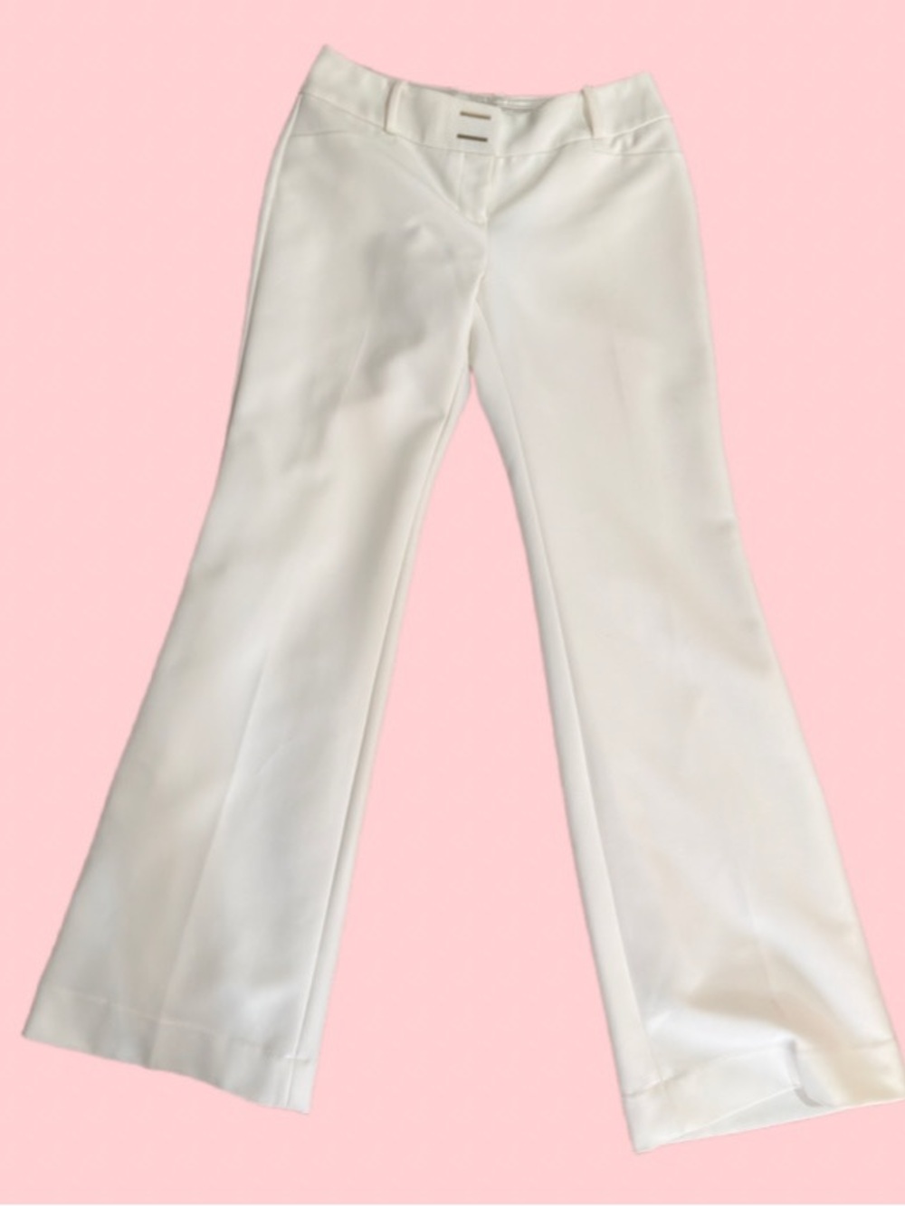 Women’s Ivory White Mid Rise Flare Dress Pants Career Office Trousers Size 2
